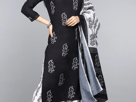 Ahika Black Crepe Ethnic Motifs Printed Straight Kurta Pant Dupatta Set Sale