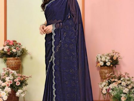 Aafreen Partywear Designer Nevy Blue White Rangoli Fancy Saree Cheap