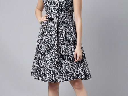 Ahika Black Crepe Abstract Print Mini Dress Supply