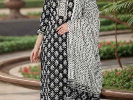 Ahika Black Rayon Blend Ethnic Motifs Straight Suit Set For Sale