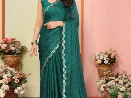 Aafreen Partywear Designer Green White Rangoli Fancy Saree For Cheap