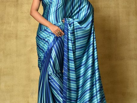 Sonakshi Women s Blue Digital Printed Pure Japan Satin Saree with Blouse Fashion