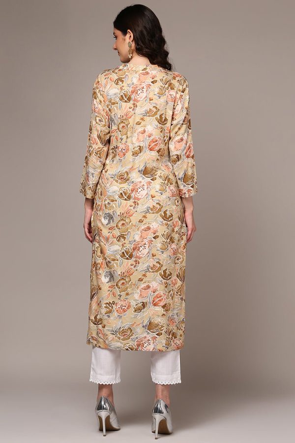 Ahika Beige Viscose Rayon Floral Printed Kurta Online