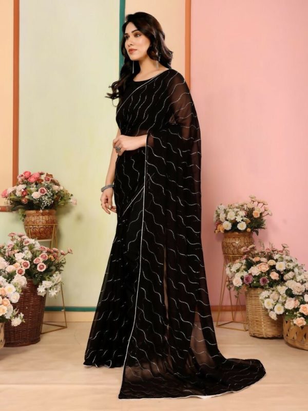 Aafreen Partywear Designer Black Georgette Fancy Saree Online Hot Sale