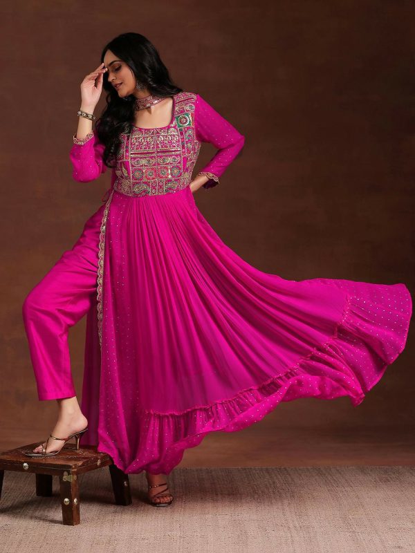 Libas Art Pink Yoke Design Georgette Anarkali Suit With Dupatta Cheap