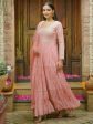 Libas Art Peach Embroidered Cotton Blend A-Line Kurta With Trousers & Dupatta Online Sale