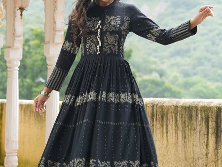 Ahika Black Cotton Anarkali Kurti Cheap