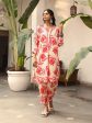 Malishka Women s Printed A-Line Kurta With Pant Set - Red & Beige Cheap