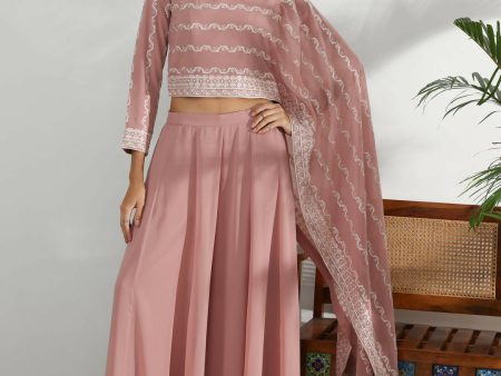 Libas Art Pink Embroidered Georgette Co-Ords For Cheap