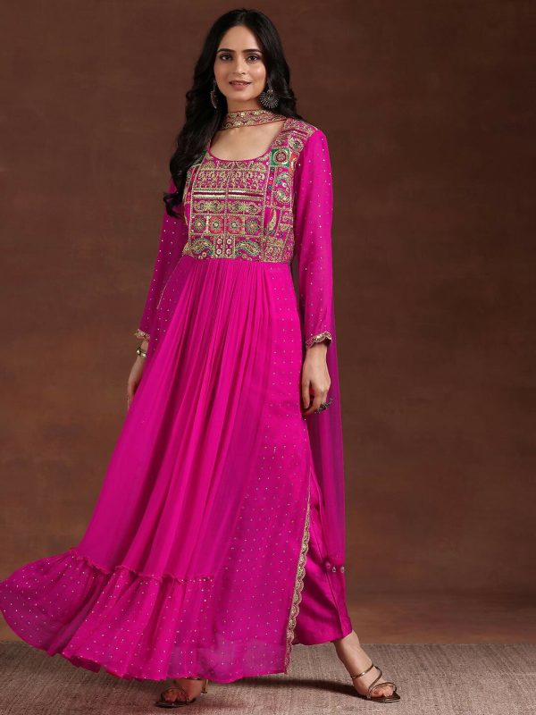 Libas Art Pink Yoke Design Georgette Anarkali Suit With Dupatta Cheap