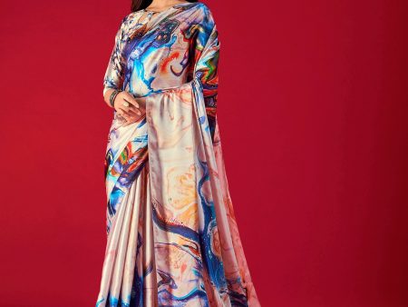 Sonakshi Women s Multicolor Digital Printed Satin Crepe Saree with Blouse Fashion