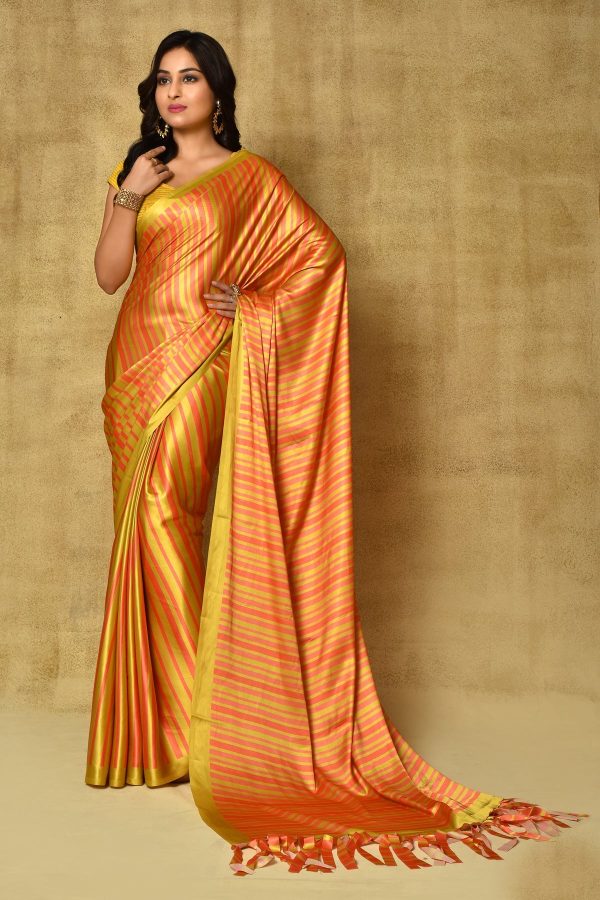 Sonakshi Women s Orange Digital Printed Pure Japan Satin Saree with Blouse Online