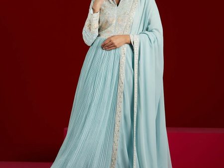 Libas Art Blue Yoke Design Georgette Anarkali Suit With Dupatta Hot on Sale