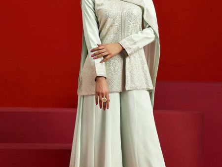 Libas Art Sea Green Embroidered Georgette A-Line Kurta With Palazzos & Dupatta Online Hot Sale