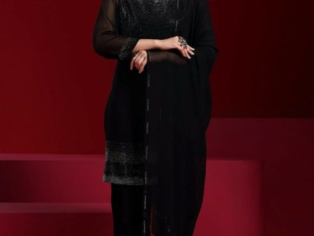 Libas Art Black Solid Georgette Straight Suit With Dupatta For Cheap