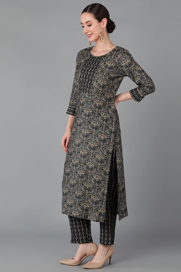 Ahika Black Silk Blend Straight Kurta Pant With Dupatta Online Sale