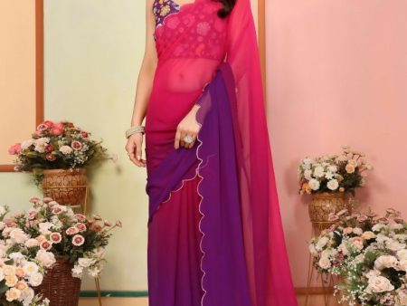 Aafreen Partywear Designer Dark pink & Purple Georgette Fancy Saree Fashion