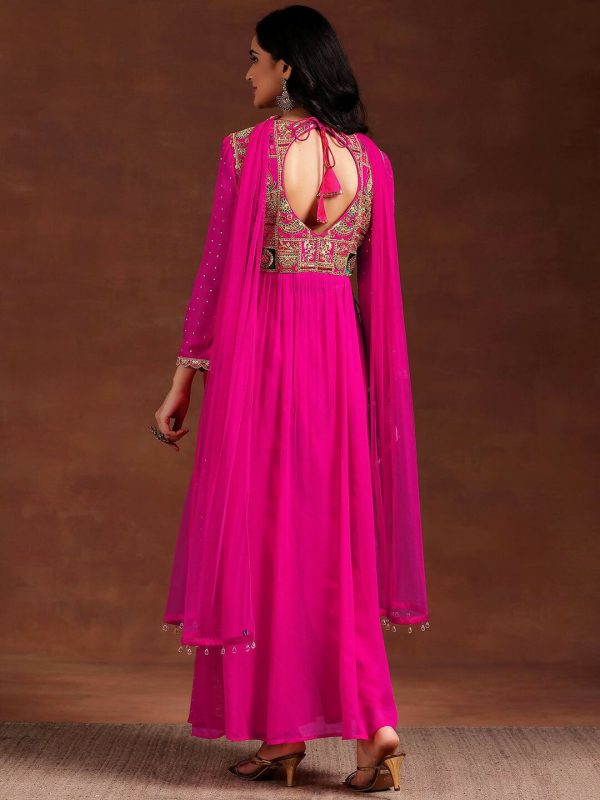 Libas Art Pink Yoke Design Georgette Anarkali Suit With Dupatta Cheap