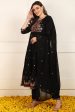 Ahika Black Cotton Embroidered Anarkali Suit Set Sale