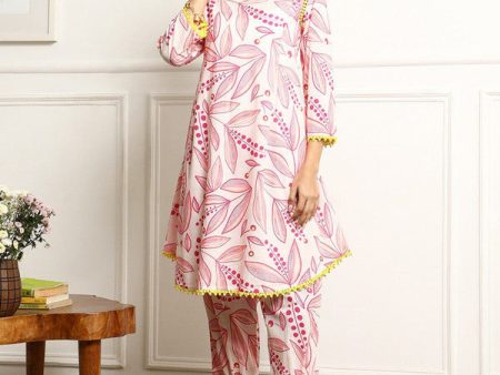 Malishka Women s Printed A-Line Kurta With Pant Set - Pink For Cheap