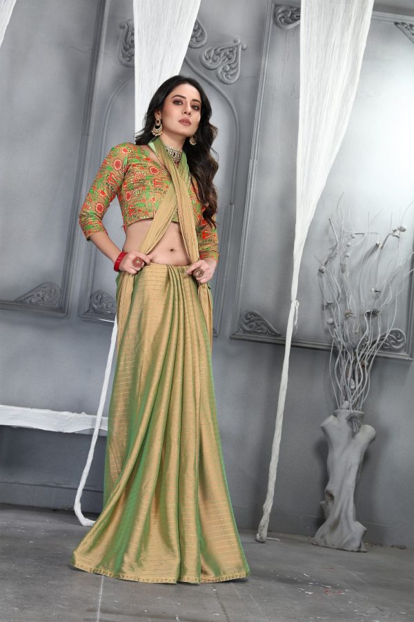 Sonakshi Beige Sequence with Digital Printed Silk Moss Designer Saree with Blouse Sale