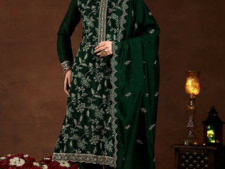 Libas Green Embroidered Silk Blend Straight Suit With Dupatta Online Hot Sale