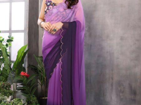 Aafreen Partywear Designer Light Purple Georgette Fancy Saree on Sale