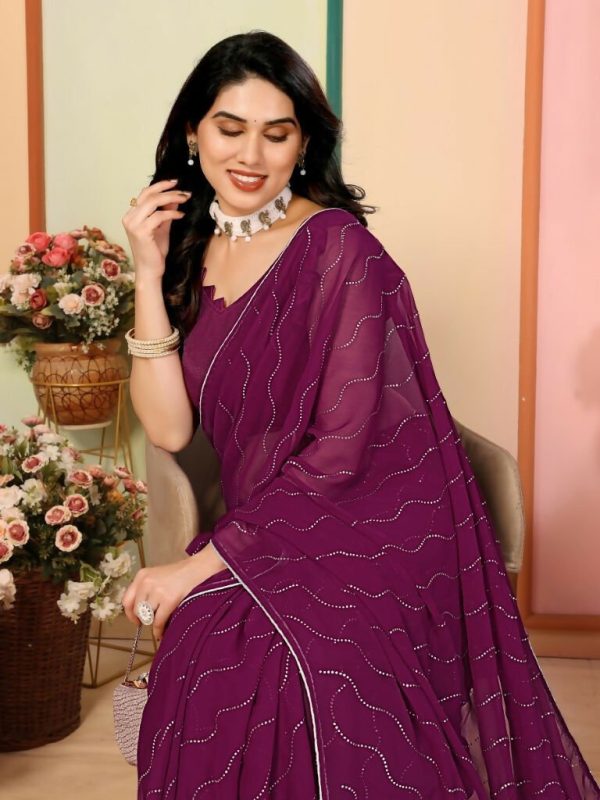 Aafreen Partywear Designer Wine Georgette Fancy Saree Online now