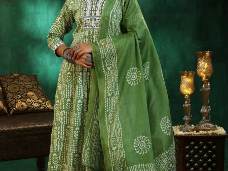 Libas Green Printed Cotton Straight Suit With Dupatta For Discount