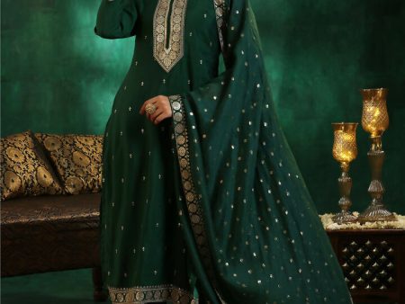 Libas Green Self Design Silk Blend Straight Suit With Dupatta Online Hot Sale