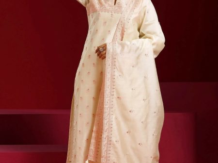 Libas Art Off White Embroidered Chanderi Silk Straight Suit With Dupatta Online now