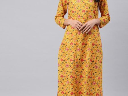 Ahika Beautiful Mustard Color Printed Cotton Fabric Kurti For Sale