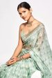 Sonakshi Sea Green Embroidery with Digital Printed Pure Chinon Designer Saree with Blouse Supply