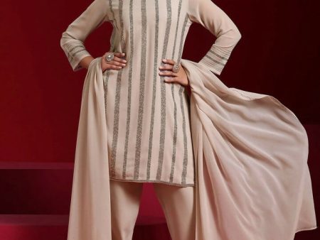 Libas Art Taupe Striped Georgette Straight Suit With Dupatta Fashion