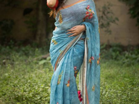 Sonakshi Blue Digital Printed Munnar Slub Designer Saree with Blouse Online Hot Sale