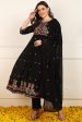 Ahika Black Cotton Embroidered Anarkali Suit Set Sale