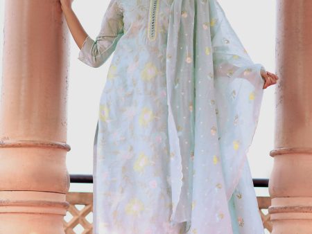 Libas Art Blue Embroidered Chanderi Silk Straight Suit With Dupatta Online Hot Sale