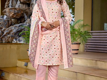 Malishka Women s Cotton Blend Printed Straight Kurta Pant With Dupatta - Baby Pink For Sale