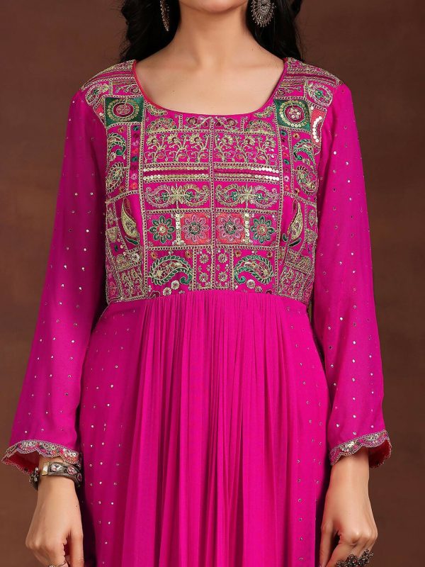 Libas Art Pink Yoke Design Georgette Anarkali Suit With Dupatta Cheap