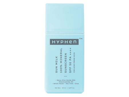 Hyphen Sun Milk 100% Mineral Sunscreen SPF 50 PA++++ 25% Nano Zinc Oxide For Acne Prone, Oily Skin For Cheap