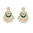 Womens 18K Gold Plated Intricately Designed Traditional Meenakari Chandbali Earrings Glided With Kundans & Pearls - Wahe Jewels For Cheap