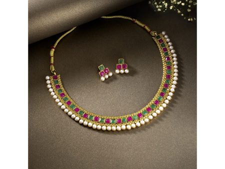 Gold Plated Traditional White Choker Necklace Jewellery Set For Women Girls - Wahe Jewels Online now