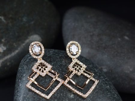 Stylish Latest Fashion Rose Gold Plated & White AD Studded Drop Earrings for Women - Wahe Jewels Online Sale