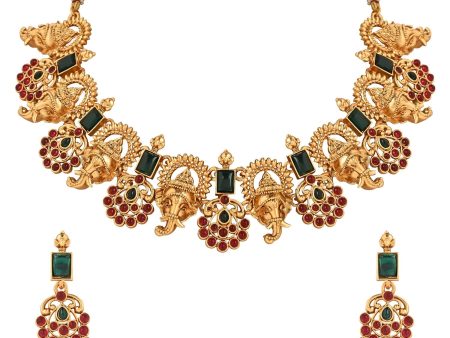 Gold Plated Traditional Temple Choker Necklace Jewellery With Earrings Set for Women Girls - Wahe Jewels Sale