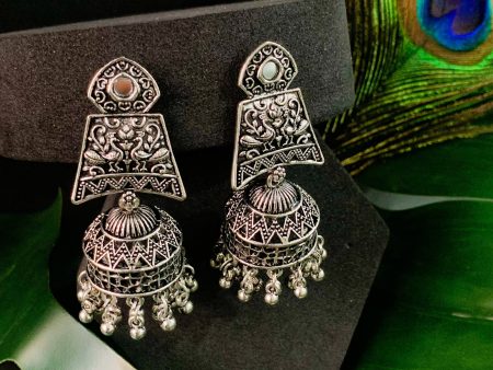 Navratri Ethnic Silver Oxidised Afghani Style Trending Jhumka Earrings For Women - Wahe Jewels Supply