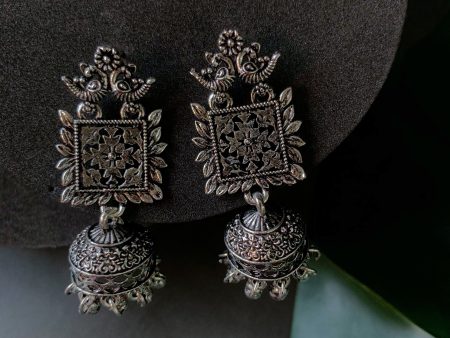 Navratri Ethnic Silver Oxidised Afghani Style Trending Jhumka Earrings For Women & Girls - Wahe Jewels Cheap