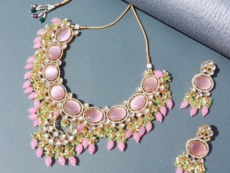 Noor Pink Polki Kundan Neckpiece - Wahe Jewels Supply