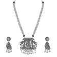 Navratri Ethnic Silver Oxidised Radha Krisha Long Necklace Jewellery With Jhumka Earrings Set For Women Girls - Wahe Jewels on Sale