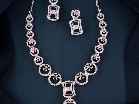 Stylish Rose Gold Plated Cubic Zirconia American Diamond CZ AD Necklace Jewellery Set For Women & Girls - Wahe Jewels Online Hot Sale