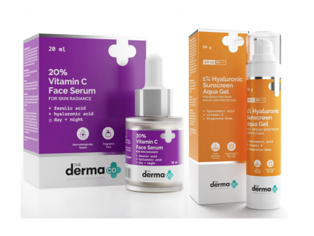 The Derma Co 20% Vitamin C Face Serum & 1% Hyaluronic Sunscreen Aqua Gel Combo Online Sale